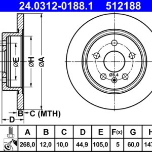 Disc frana -> CHEVROLET CRUZE (J300) 1.4 benzina 101 cai -> ATE 24.0312-0188.1