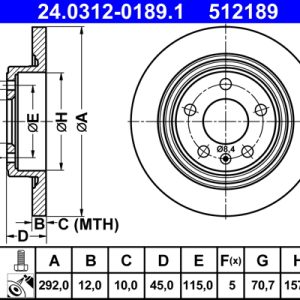 Disc frana -> CHEVROLET CRUZE (J300) 1.4 benzina 101 cai -> ATE 24.0312-0189.1