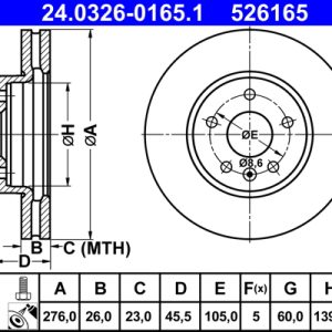 Disc frana -> CHEVROLET CRUZE (J300) 1.4 benzina 101 cai -> ATE 24.0326-0165.1