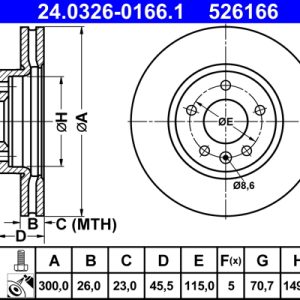Disc frana -> CHEVROLET CRUZE (J300) 1.4 benzina 101 cai -> ATE 24.0326-0166.1