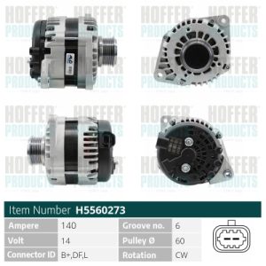 Alternator -> CHEVROLET CRUZE (J300) 1.7 D diesel 131 cai -> HOFFER H5560273