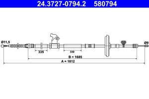 Cablu frana de parcare -> CHEVROLET CRUZE Station Wagon (J308) 1.6 benzina 117 cai -> ATE 24.3727-0794.2