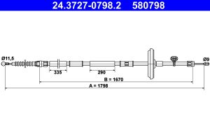 Cablu frana de parcare -> CHEVROLET CRUZE Station Wagon (J308) 1.6 benzina 117 cai -> ATE 24.3727-0798.2