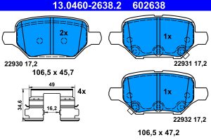 Placute frana -> CHEVROLET TRAX 1.4 benzina 140 cai -> ATE 13.0460-2638.2