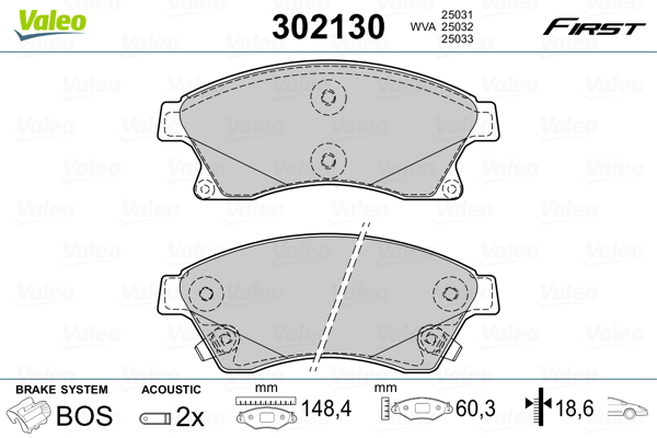 Placute frana -> CHEVROLET AVEO limuzina (T300) 1.2 benzina 69 cai -> VALEO 302130
