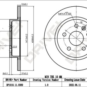 Disc frana -> CHEVROLET CRUZE (J300) 1.4 benzina 101 cai -> DRIVE DP1010.11.0309
