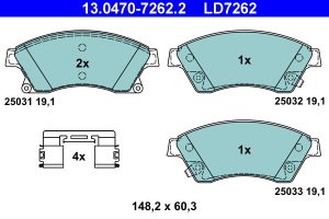 Placute frana -> CHEVROLET AVEO limuzina (T300) 1.2 benzina 69 cai -> ATE 13.0470-7262.2