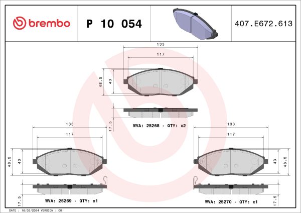 Placute frana -> CHEVROLET SPARK (M300) 1.0 benzina 65 cai -> BREMBO P 10 054