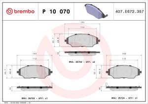 Placute frana -> CHEVROLET AVEO hatchback (T300) 1.2 benzina 69 cai -> BREMBO P 10 070