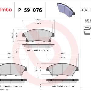 Placute frana -> CHEVROLET CRUZE Station Wagon (J308) 1.4 benzina 140 cai -> BREMBO P 59 076