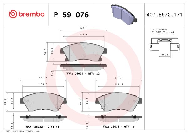 Placute frana -> CHEVROLET CRUZE Station Wagon (J308) 1.4 benzina 140 cai -> BREMBO P 59 076