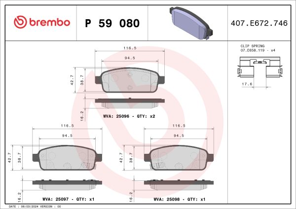 Placute frana -> CHEVROLET TRAX 1.4 LPG Benzina/Autogaz (GPL) 140 cai -> BREMBO P 59 080