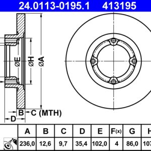 Disc frana CHEVROLET MATIZ (M200, M250) 0.8 benzina 50 cai ATE 24.0113-0195.1