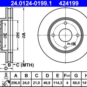 Disc frana CHEVROLET LACETTI combi (J200) 1.8 benzina 121 cai ATE 24.0124-0199.1