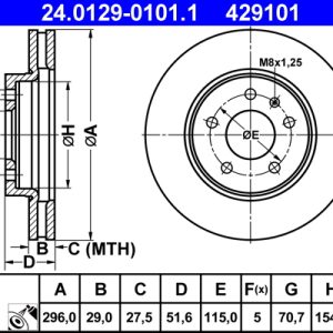 Disc frana CHEVROLET CAPTIVA SPORT 2.4 benzina 136 cai ATE 24.0129-0101.1