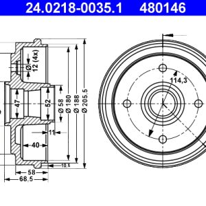 Tambur frana CHEVROLET MATIZ (M200, M250) 1.0 benzina 64 cai ATE 24.0218-0035.1