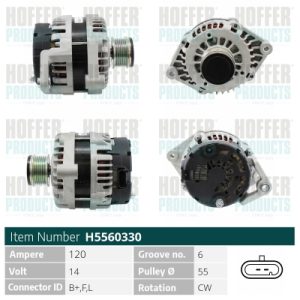 Alternator CHEVROLET LACETTI (J200) 2.0 D diesel 121 cai HOFFER H5560330