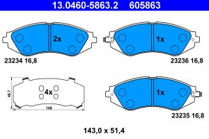Placute frana CHEVROLET LACETTI combi (J200) 1.6 LPG Benzina/Autogaz (GPL) 109 cai ATE 13.0460-5863.2