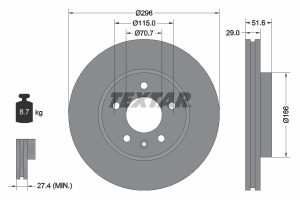 Disc frana CHEVROLET CAPTIVA Van (C100) VCDi diesel 126 cai TEXTAR 92165400