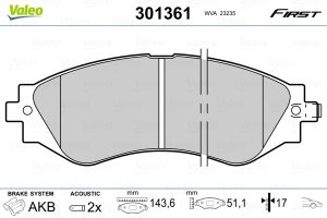 Placute frana CHEVROLET LACETTI combi (J200) 1.6 LPG Benzina/Autogaz (GPL) 109 cai VALEO 301361