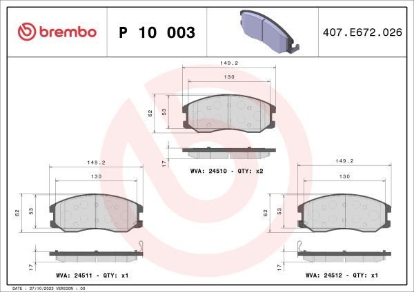 Placute frana CHEVROLET CAPTIVA Van (C100) VCDi diesel 126 cai BREMBO P 10 003
