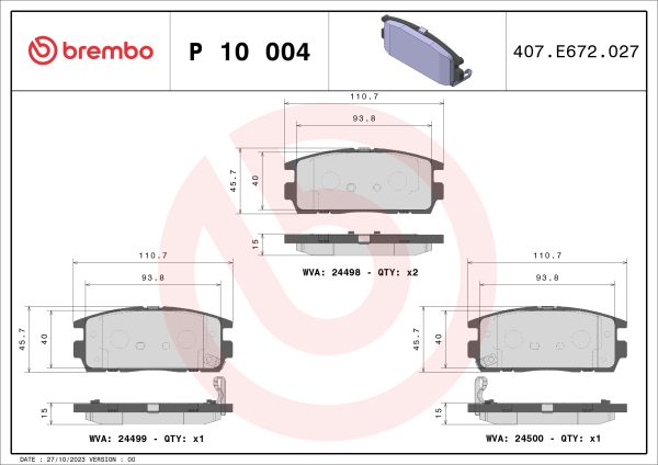 Placute frana CHEVROLET CAPTIVA Van (C100) VCDi diesel 126 cai BREMBO P 10 004
