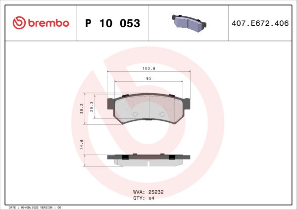 Placute frana CHEVROLET LACETTI (J200) 2.0 D diesel 121 cai BREMBO P 10 053