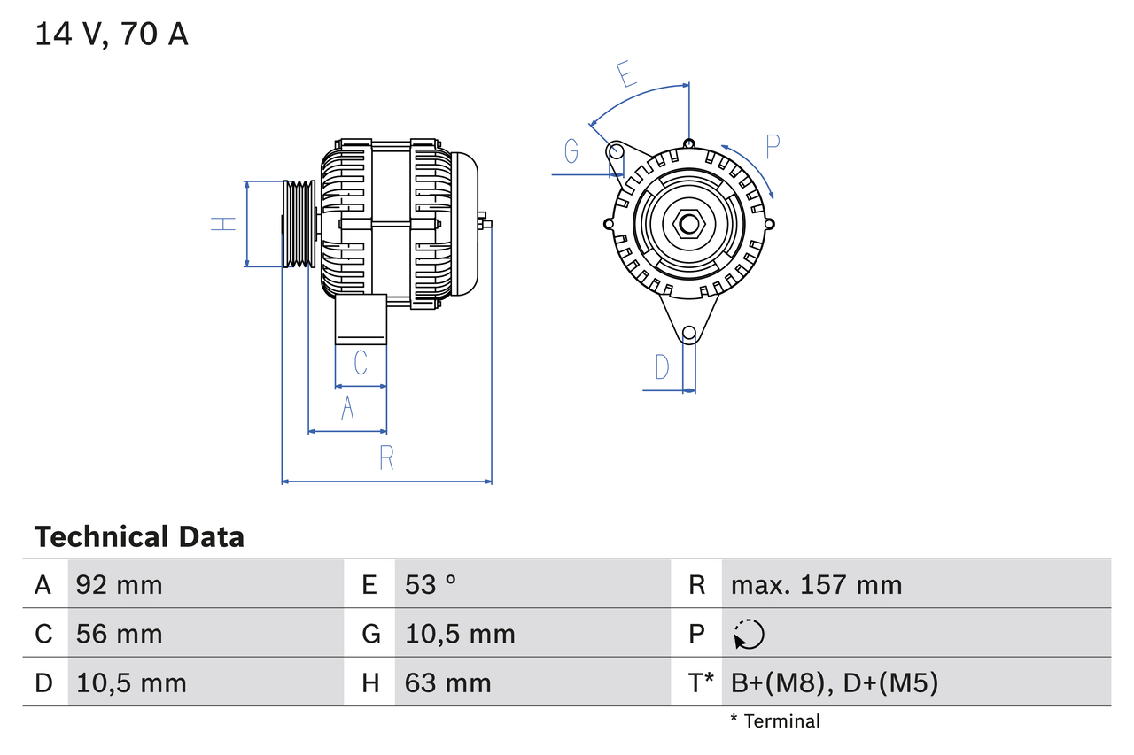 Alternator CITROEN JUMPY I (U6U_) 1.9 TD diesel 90 cai BOSCH 0 986 039 760