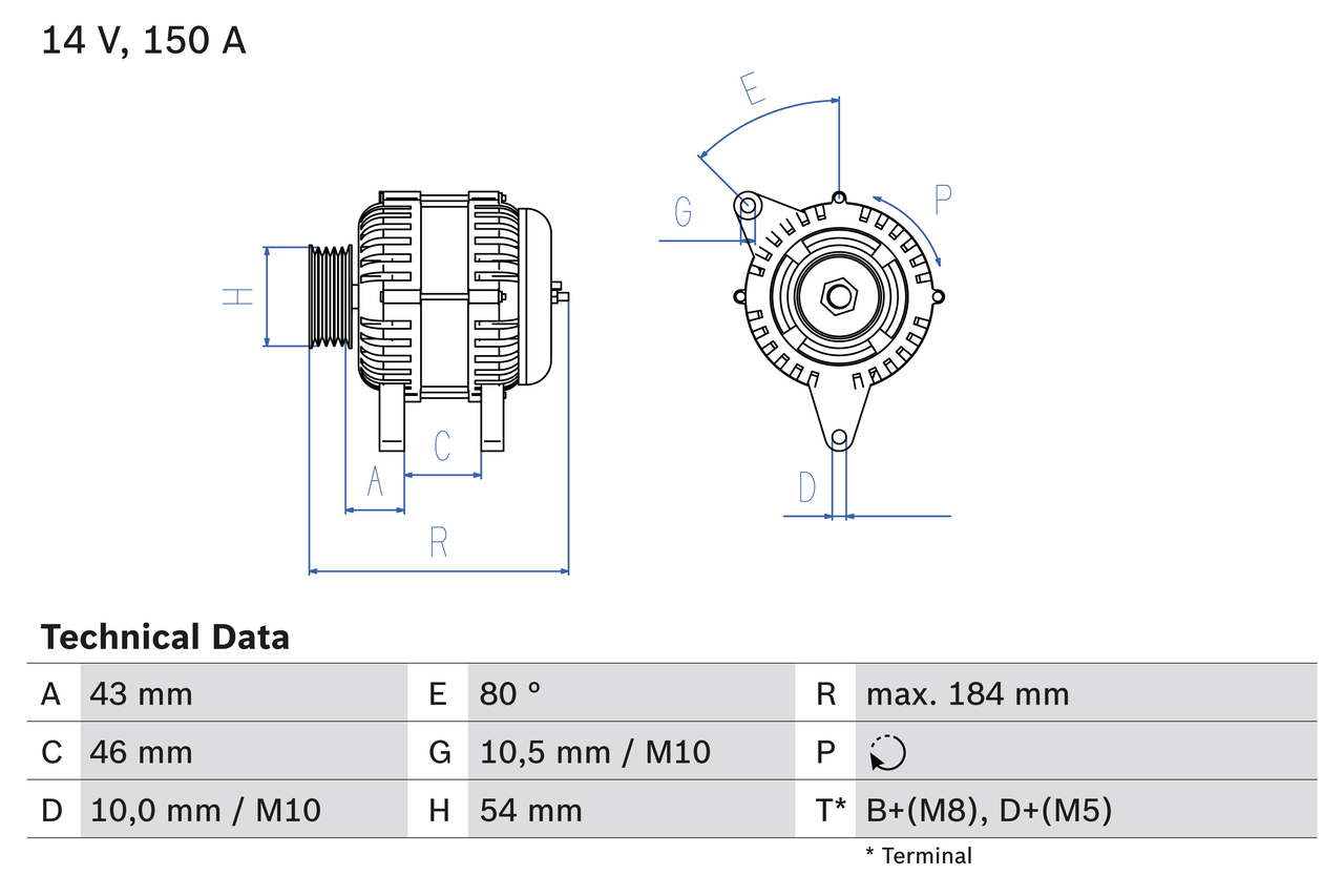 Alternator CITROEN C5 I Break (DE_) 2.0 HDi (DERHSB, DERHSE) diesel 107 cai BOSCH 0 986 044 400