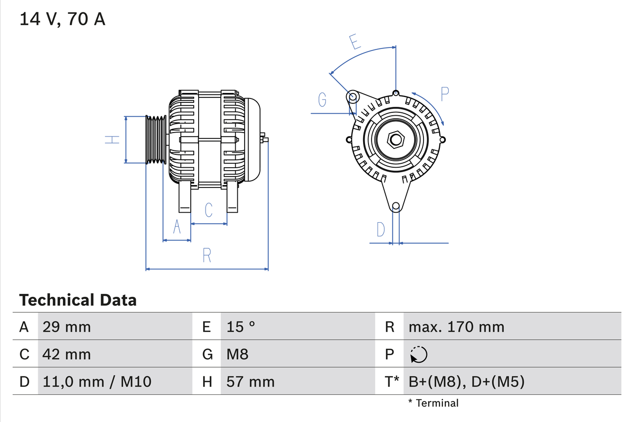 Alternator CITROEN C1 (PM_, PN_) 1.0 benzina 68 cai BOSCH 0 986 049 960