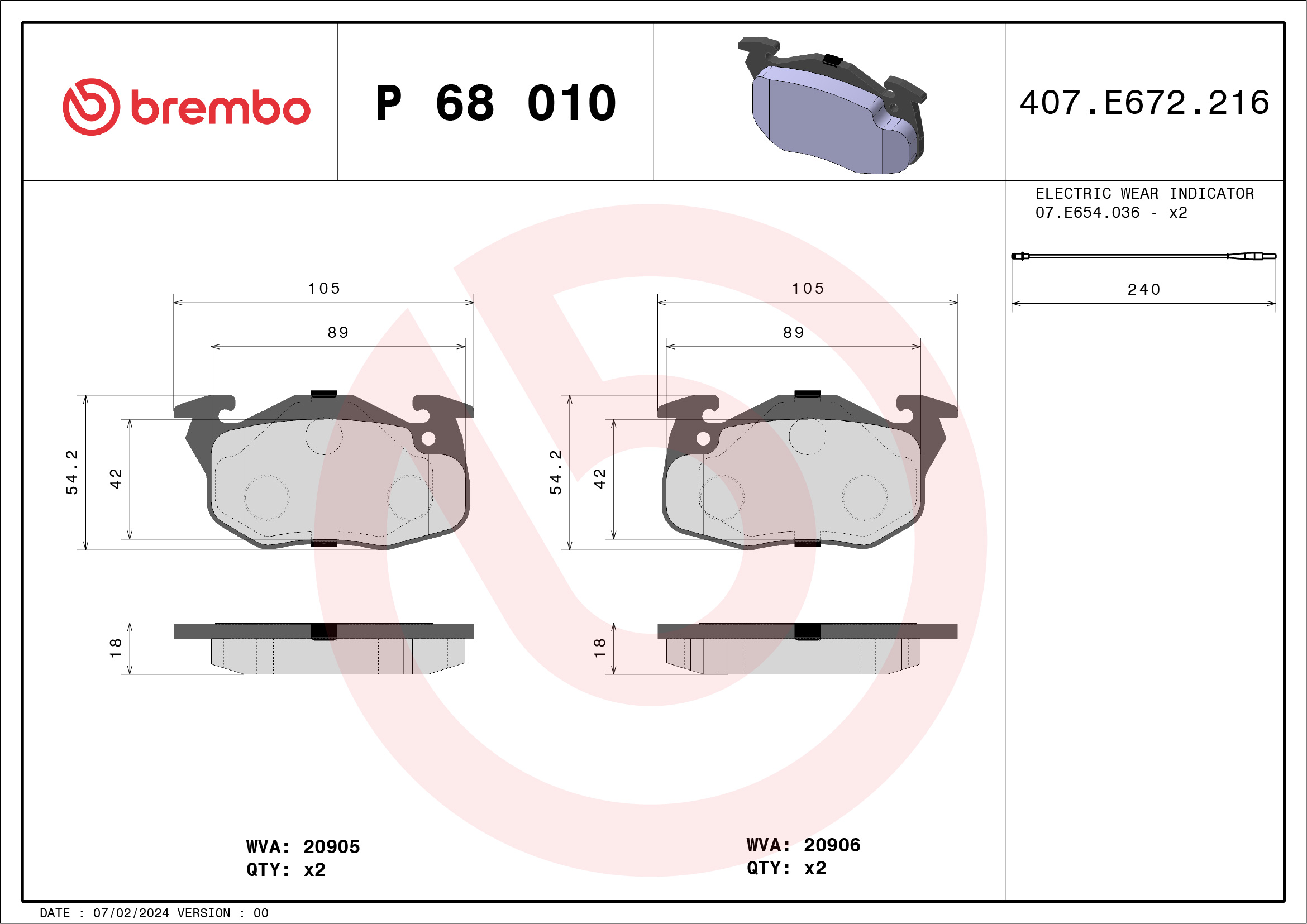 Set placute frana BREMBO P 68 010