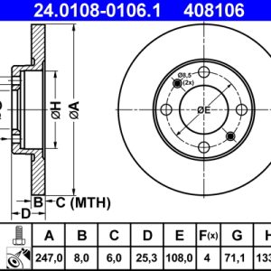 Disc frana ATE 24.0108-0106.1 – CITROEN | AutoRival