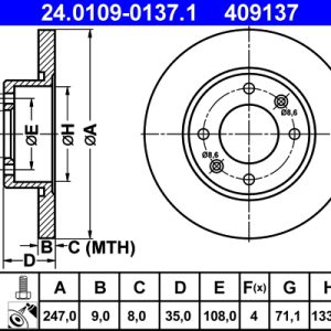 Disc frana ATE 24.0109-0137.1 – CITROEN | AutoRival