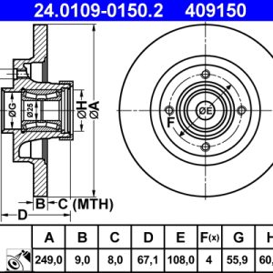 Disc frana ATE 24.0109-0150.2 – CITROEN | AutoRival