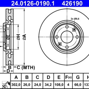 Disc frana ATE 24.0126-0190.1 – CITROEN | AutoRival