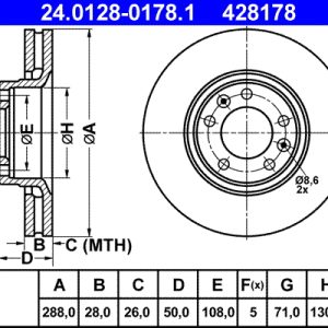 Disc frana ATE 24.0128-0178.1 – CITROEN | AutoRival