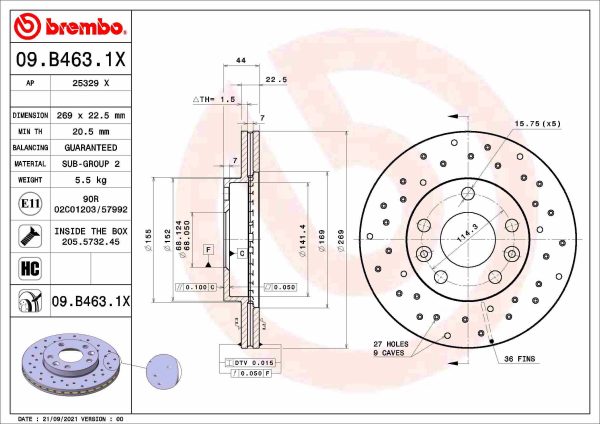 Disc frana DACIA DUSTER (HM_) 1.0 TCe 90 benzina 91 cai BREMBO 09.B463.1X