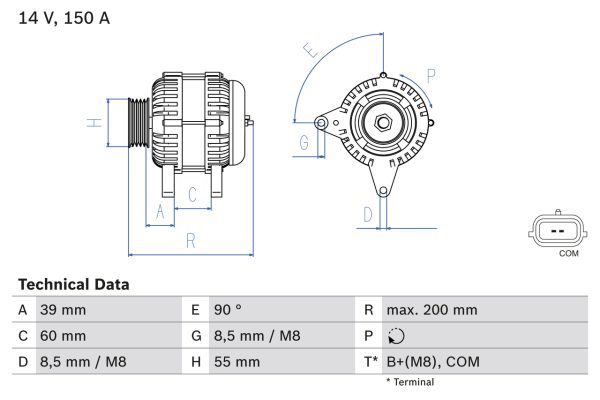 Alternator DACIA DUSTER (HM_) 1.5 dCi 110 (HMAB) diesel 109 cai BOSCH 0 986 080 410