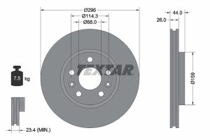 Disc frana DACIA DUSTER (PYM_, PYN_) 1.6 HYBRID 140 benzina/elector 141 cai TEXTAR 92300703