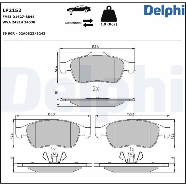Placute frana DACIA DUSTER (HM_) 1.0 TCe 90 benzina 91 cai DELPHI LP2152