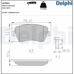 Placute frana DACIA DUSTER (HM_) 1.0 TCe 90 benzina 91 cai DELPHI LP3551
