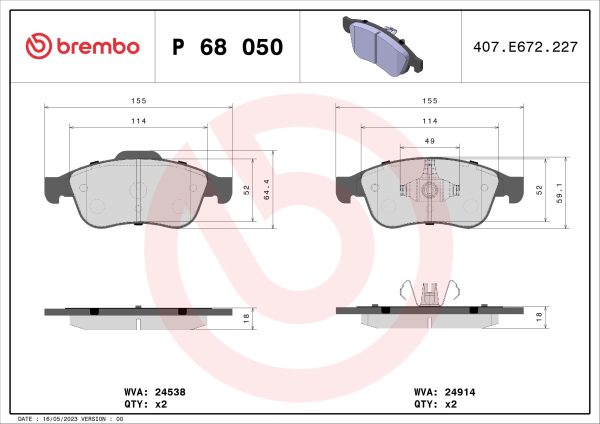 Placute frana DACIA DUSTER (HM_) 1.0 TCe 90 benzina 91 cai BREMBO P 68 050