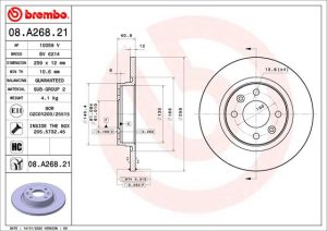 Disc frana DACIA SANDERO II 1.0 SCe 75 (B8JC, B8JD) benzina 73 cai BREMBO 08.A268.21