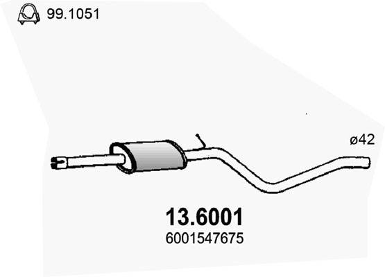 Toba esapamet intermediara DACIA LOGAN (LS_) 1.6 Bifuel Benzina/Autogaz (GPL) 84 cai ASSO 13.6001