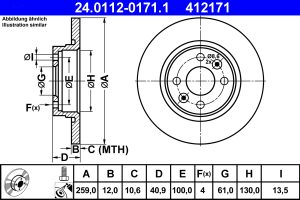 Disc frana DACIA SANDERO II 1.0 SCe 75 (B8JC, B8JD) benzina 73 cai ATE 24.0112-0171.1