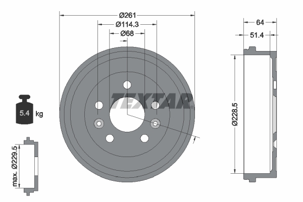 Tambur frana DACIA DUSTER (HM_) 1.2 TCe 125 4x4 (HMMA) benzina 125 cai TEXTAR 94045500