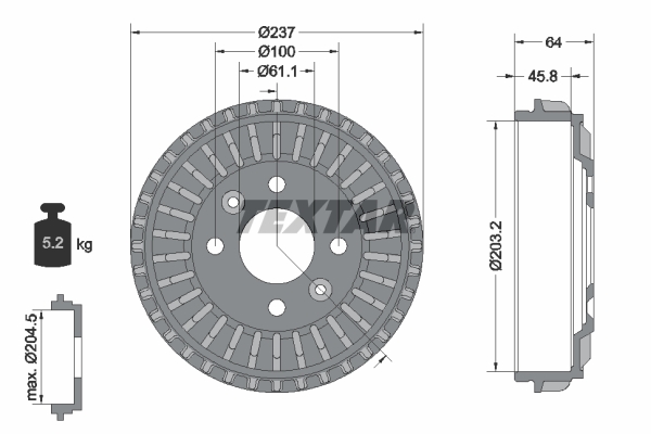 Tambur frana DACIA LOGAN III (3K_) 1.0 TCe 90 (3KM6) benzina 91 cai TEXTAR 94046200