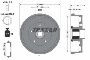 Tambur frana DACIA DUSTER (HM_) 1.0 LPG (HMMT) Benzina/Autogaz (GPL) 101 cai TEXTAR 94047500