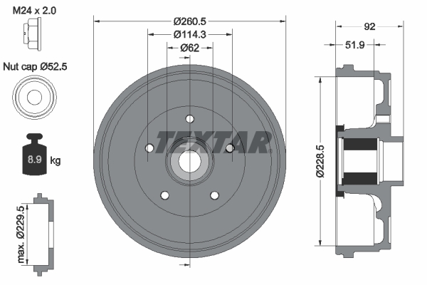 Tambur frana DACIA DUSTER (HM_) 1.0 TCe 90 benzina 91 cai TEXTAR 94047500