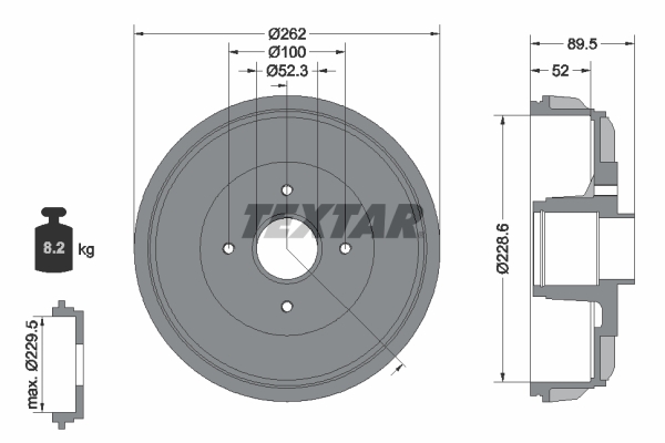 Tambur frana DACIA LOGAN MCV II 1.0 LPG (K8ML) Benzina/Autogaz (GPL) 101 cai TEXTAR 94049700